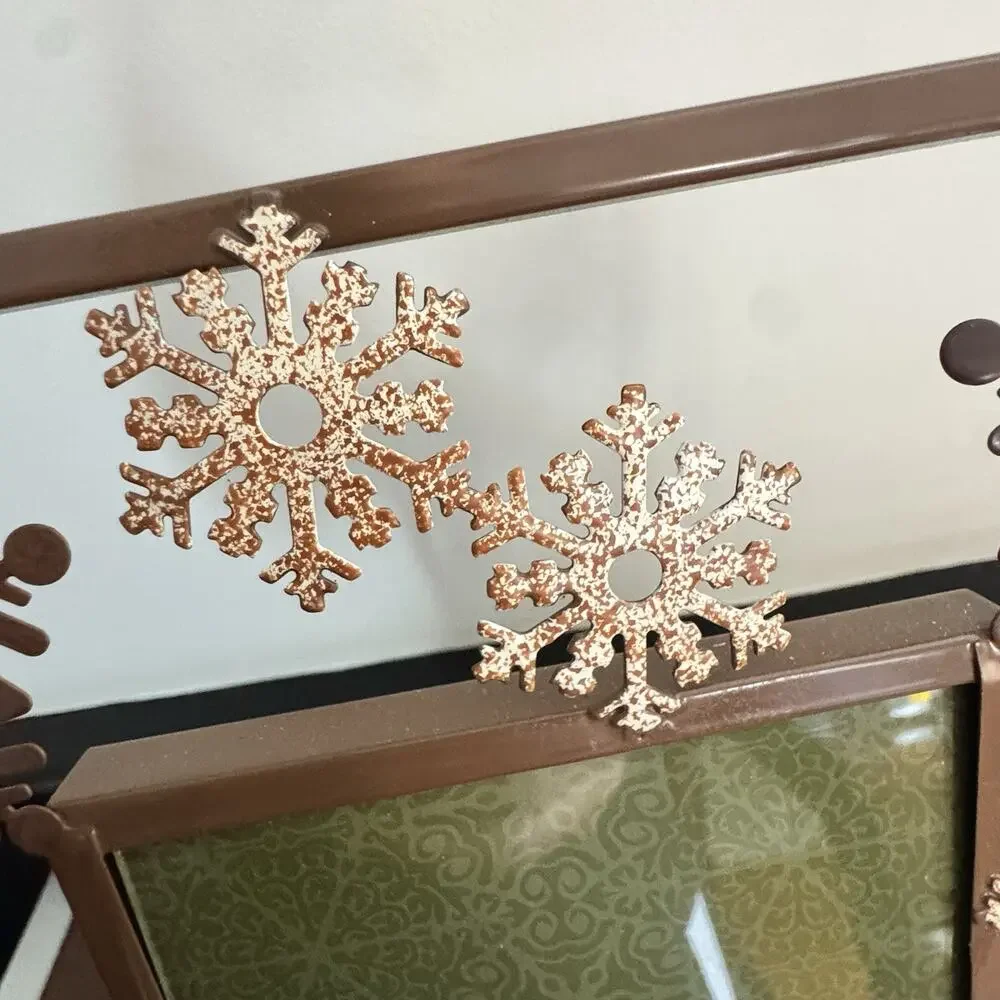 St Nicholas Square Snowflake Photo Frame 4”x6” Bonze Tone Metal Rustic